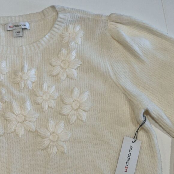 NWT Liz Claiborne Womens Crew Neck Cream Long Sleeve Floral Sweater PXXL - Picture 6 of 13